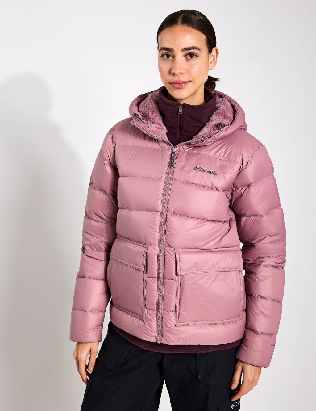 Columbia Female Harmony Falls Hooded Padded Puffer Jacket - Light Purple, Light Purple,Black