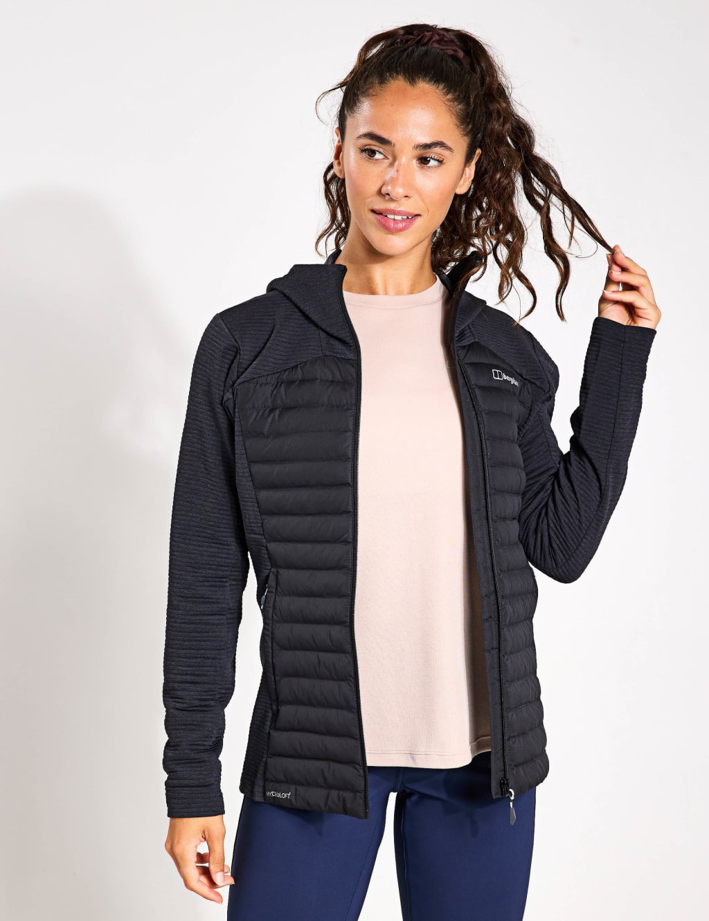Berghaus Female Nula Hybrid Padded Hooded Sports Jacket - 12 - Black, Black,Green Mix