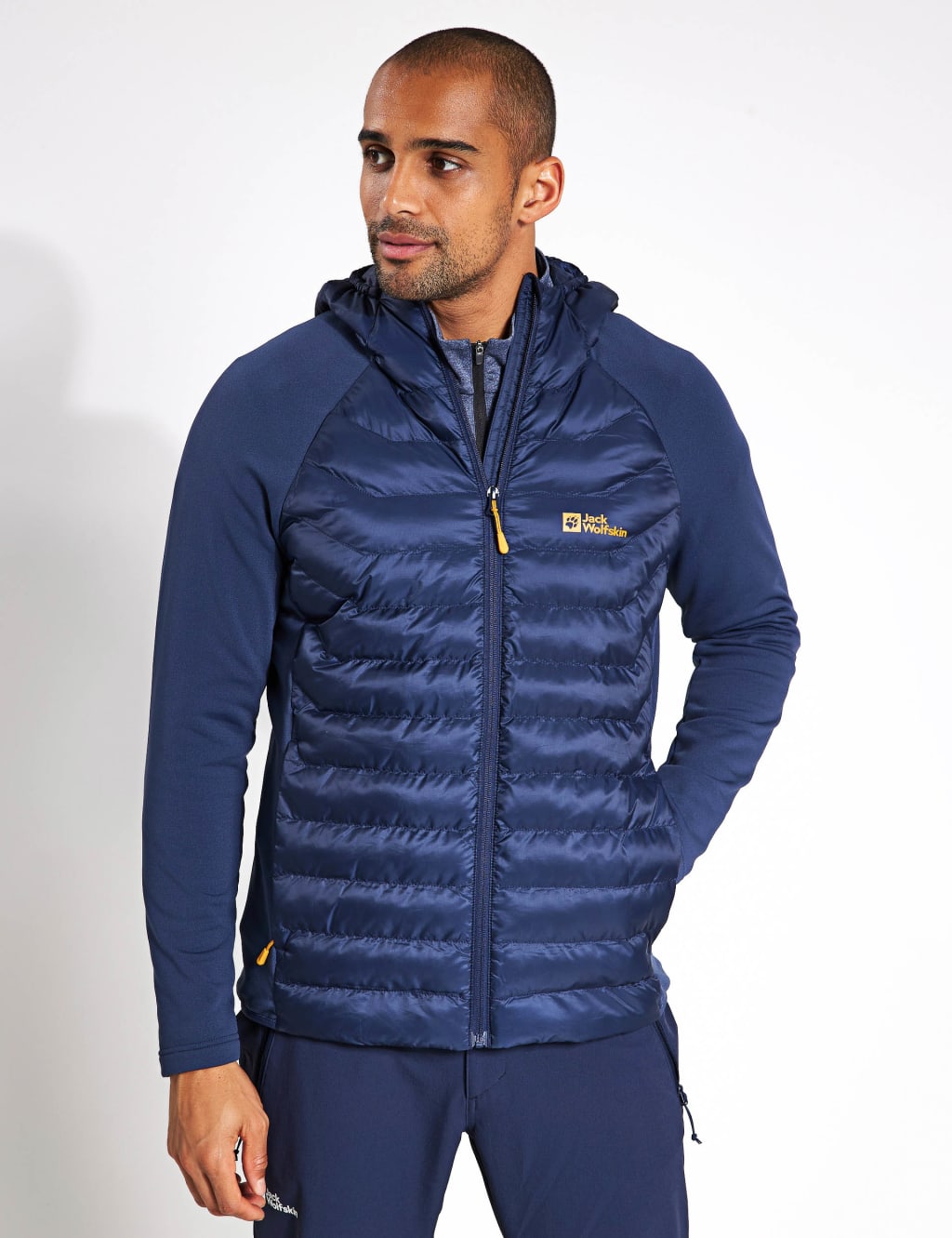 Jack Wolfskin Male Routeburn Pro Hybrid Hooded Puffer Jacket - M - Bright Blue, Bright Blue