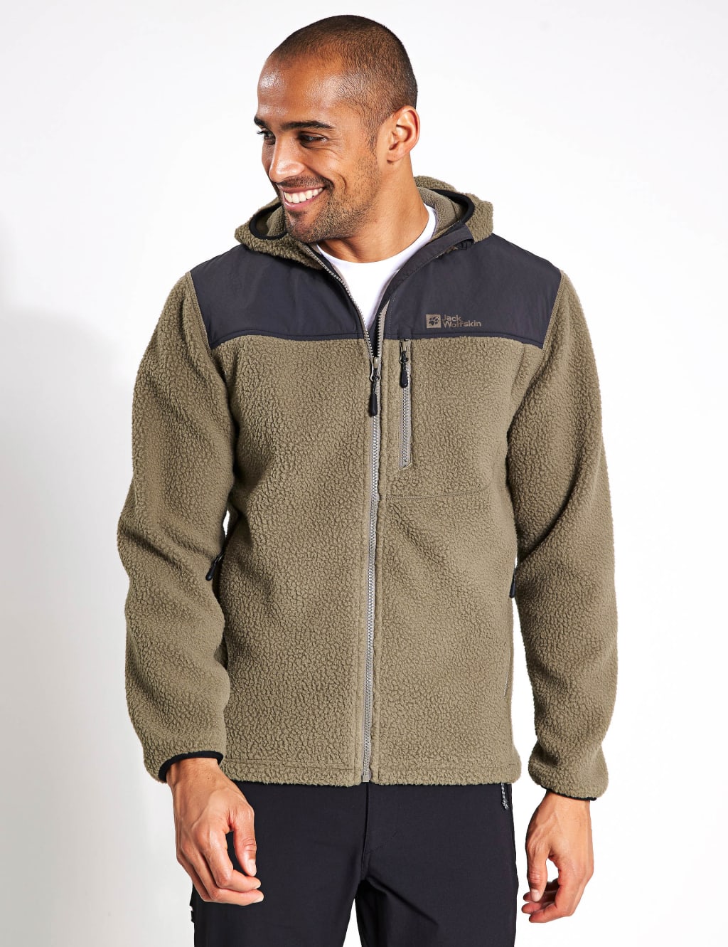 Jack Wolfskin Male Kammweg Fleece Zip Up Hooded Trekking Jacket - Light Brown, Light Brown,Charcoal