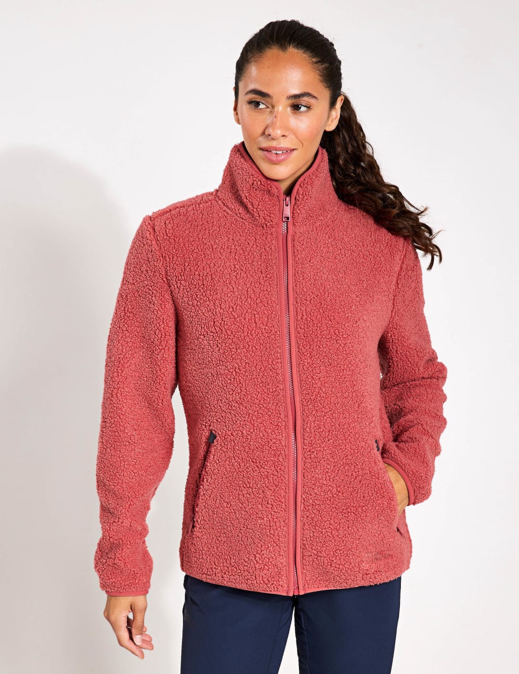 Jack Wolfskin Female High Curl Zip Up Funnel Neck Fleece Jacket - 14 - Golden Rose, Golden Rose,Black
