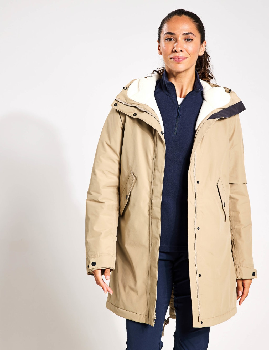Jack Wolfskin Female Talforst Cotton Blend Waterproof Parka Coat - 12 - Ecru, Black,Ecru