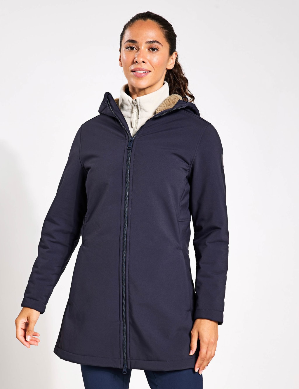 Jack Wolfskin Female Windland Longline Softshell Hooded Coat - 12 - Dark Navy, Dark Navy