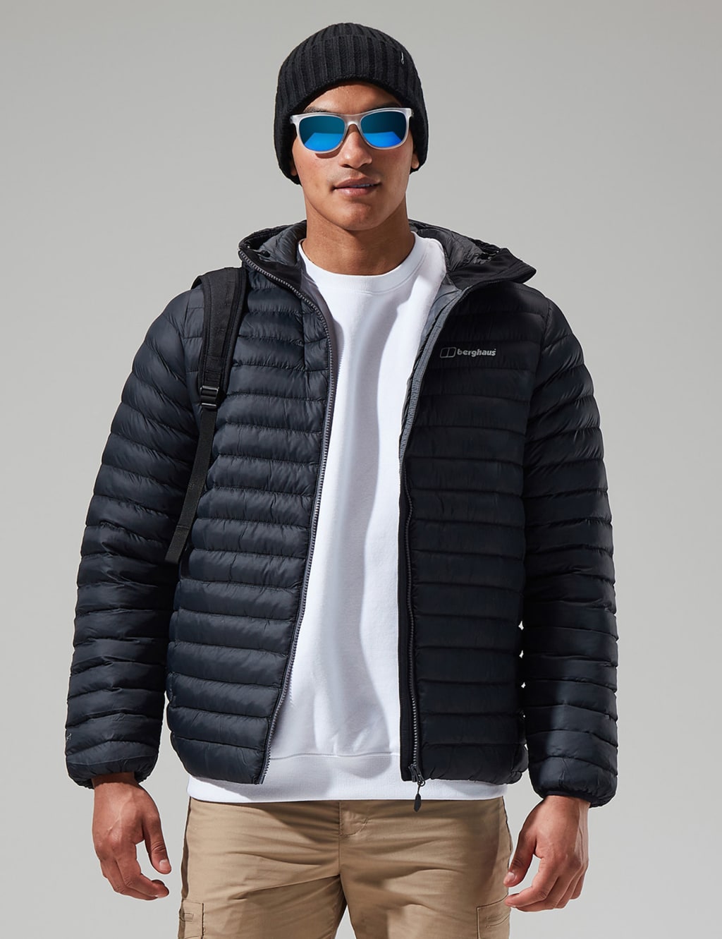 Berghaus Male Vaskye Hooded Puffer Jacket - L - Black, Black,Dark Blue,Grey Mix