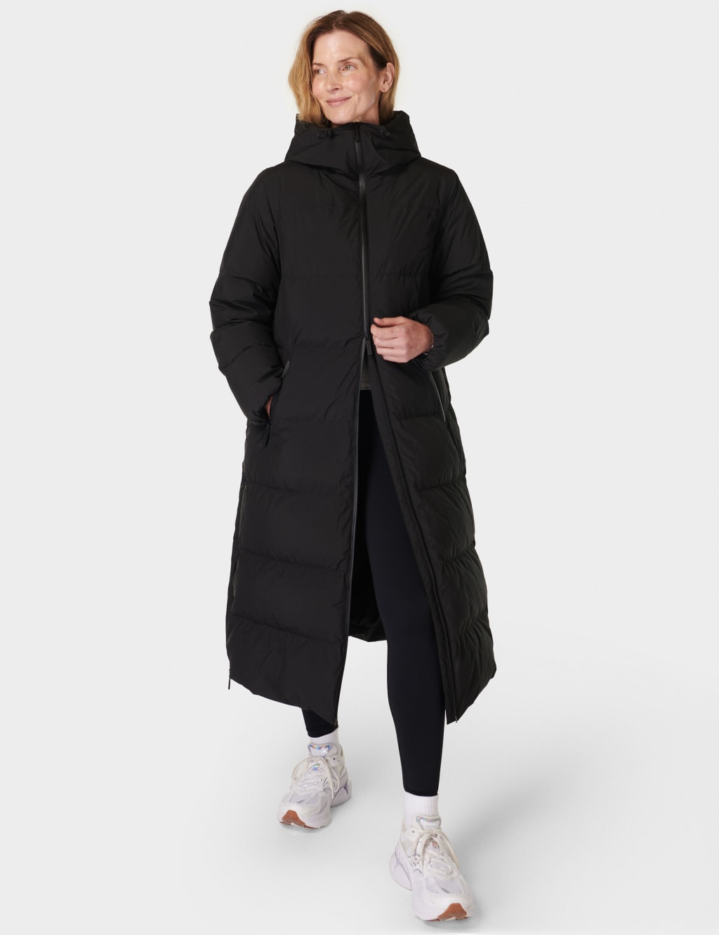 Sweaty Betty Female Nimbus Quilted Hooded Longline Puffer Jacket - Black, Black,Bright Blue