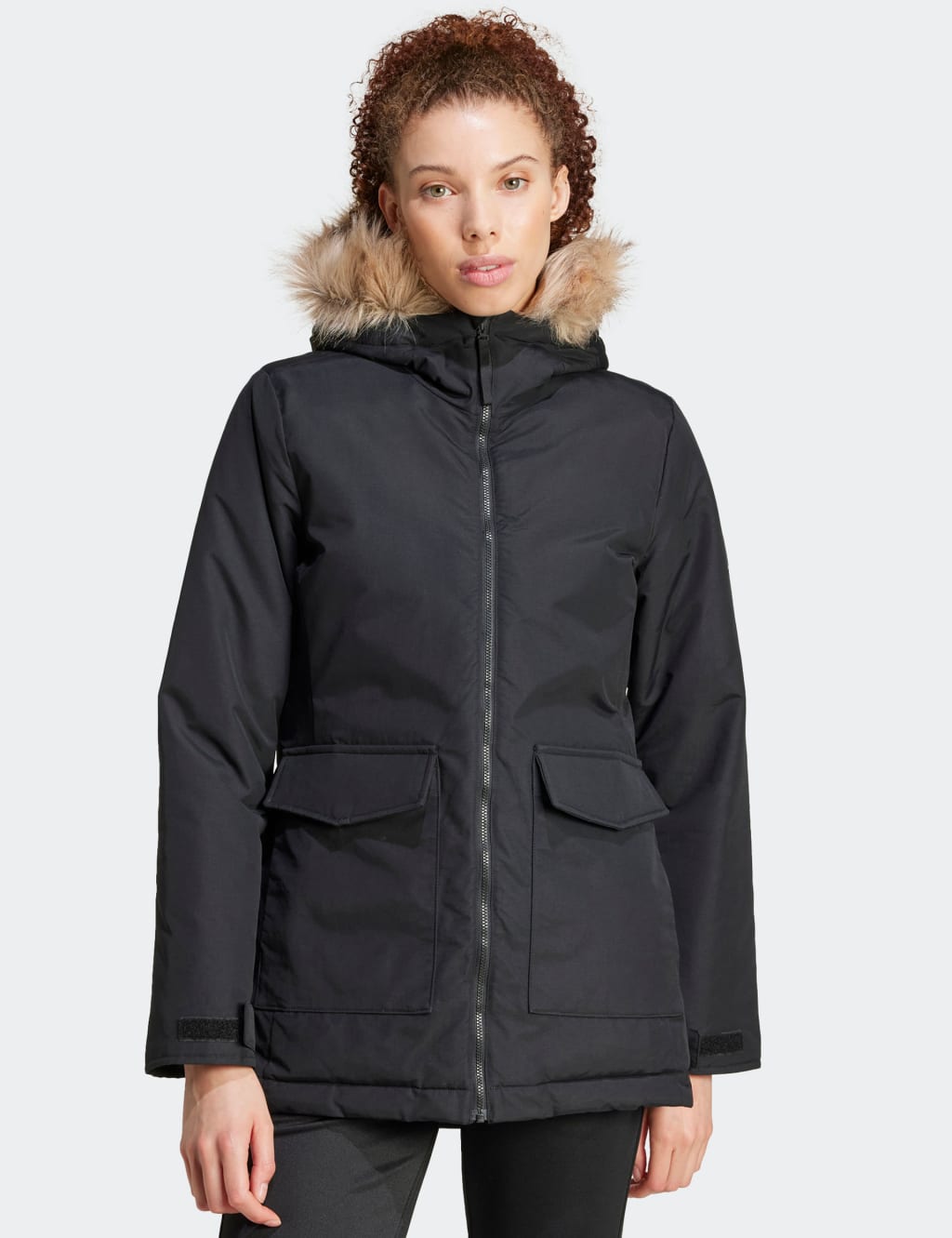 Adidas Female Paveric Faux Fur Trim Hooded Parka Coat - XL - Black, Black
