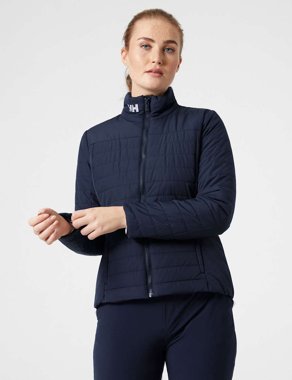 Helly Hansen Female Crew Insulated Puffer Jacket - M - Navy, Pale Blue,Navy