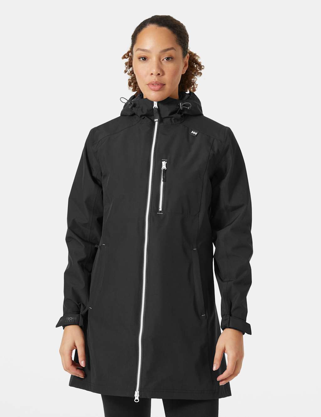Helly Hansen Female Belfast Hooded Longline Rain Jacket - M - Black, Black,Navy