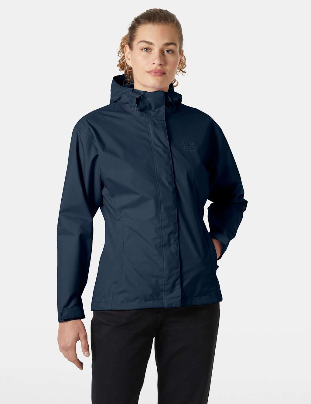 Helly Hansen Female Seven J Waterproof Hooded Rain Jacket - M - Navy, Mint,Navy,Light Pink
