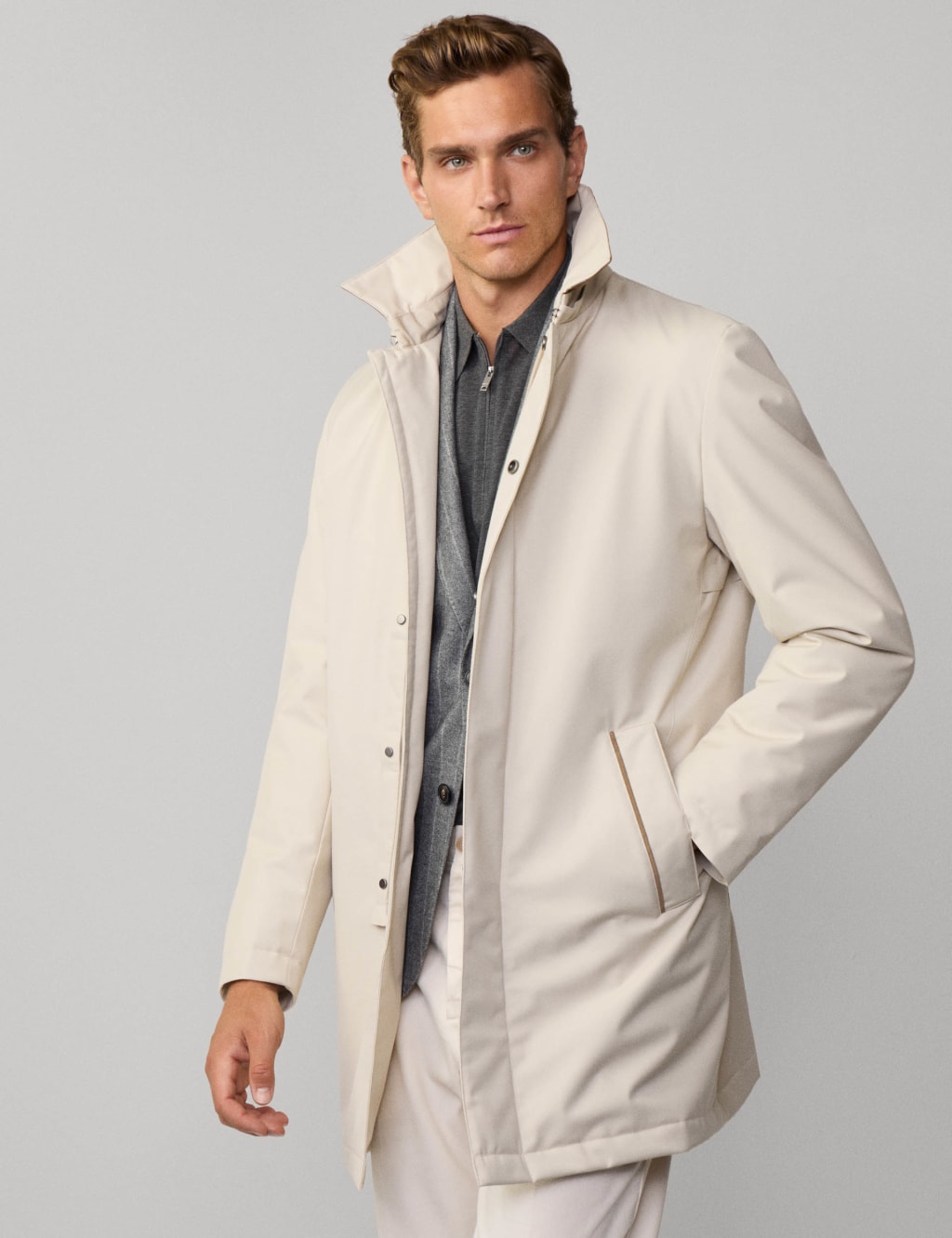 Hackett Male Padded Hooded Mac - L - Soft White, Soft White