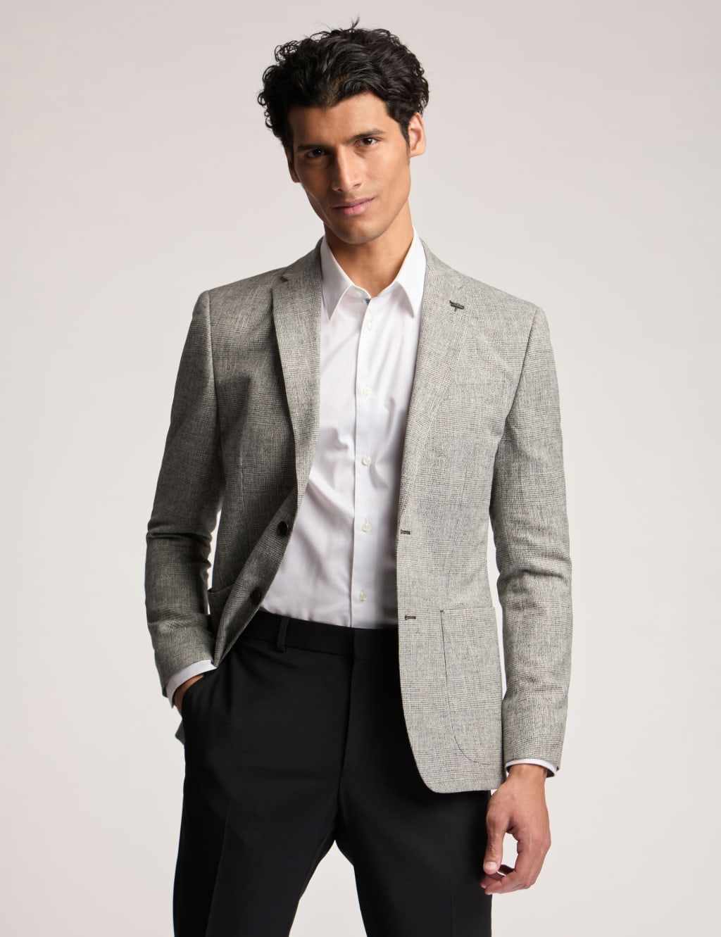 Ted Baker Male Slim Fit Linen Blend Check Suit Jacket - 38REG - Grey Mix, Grey Mix