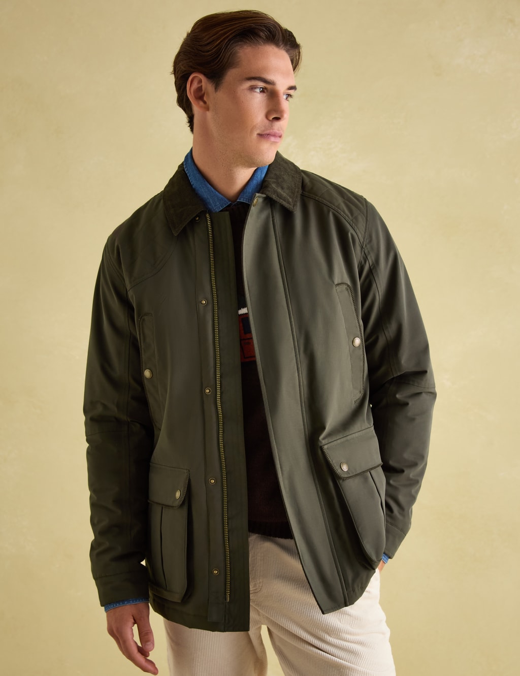 Joules Male Cotton Rich Overcoat - M - Green, Green