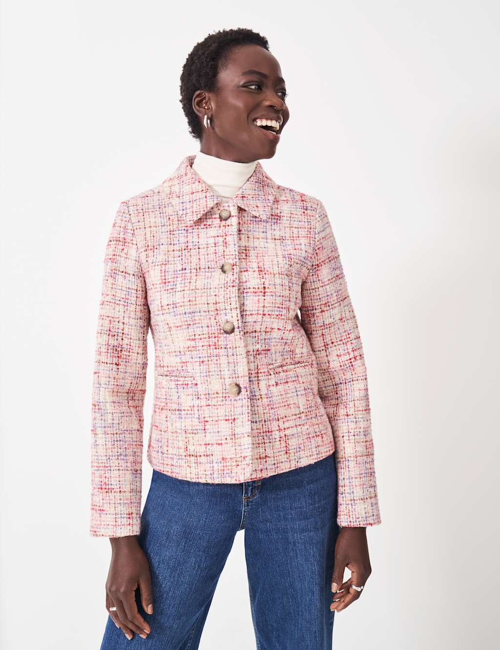 Crew Clothing Female Textured Collared Short Jacket - 12 - Pink Mix, Pink Mix
