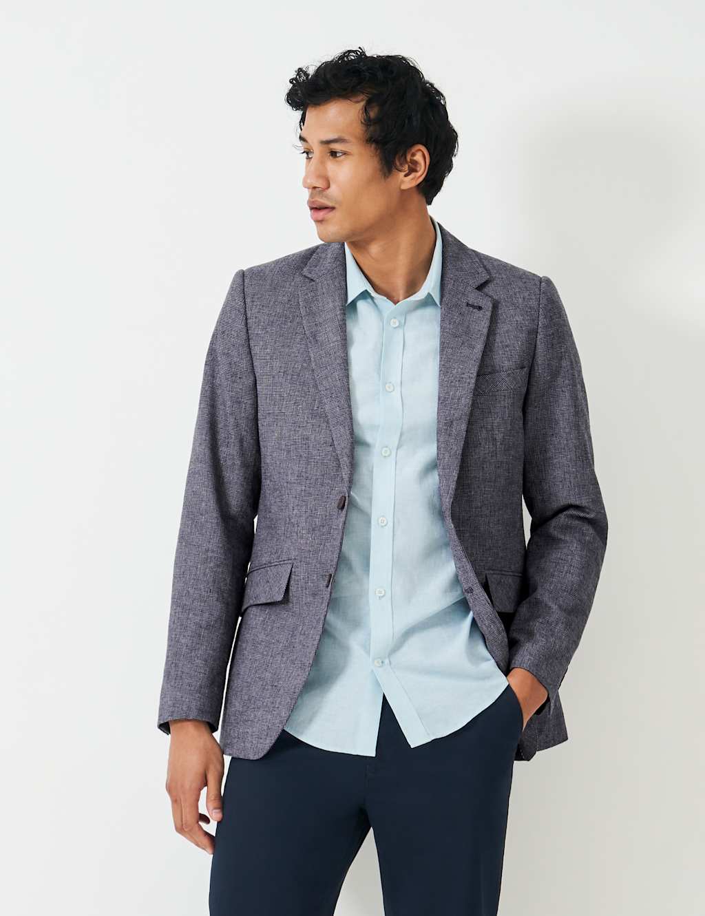 Crew Clothing Male Linen Blend Checked Blazer - 42 - Navy, Navy