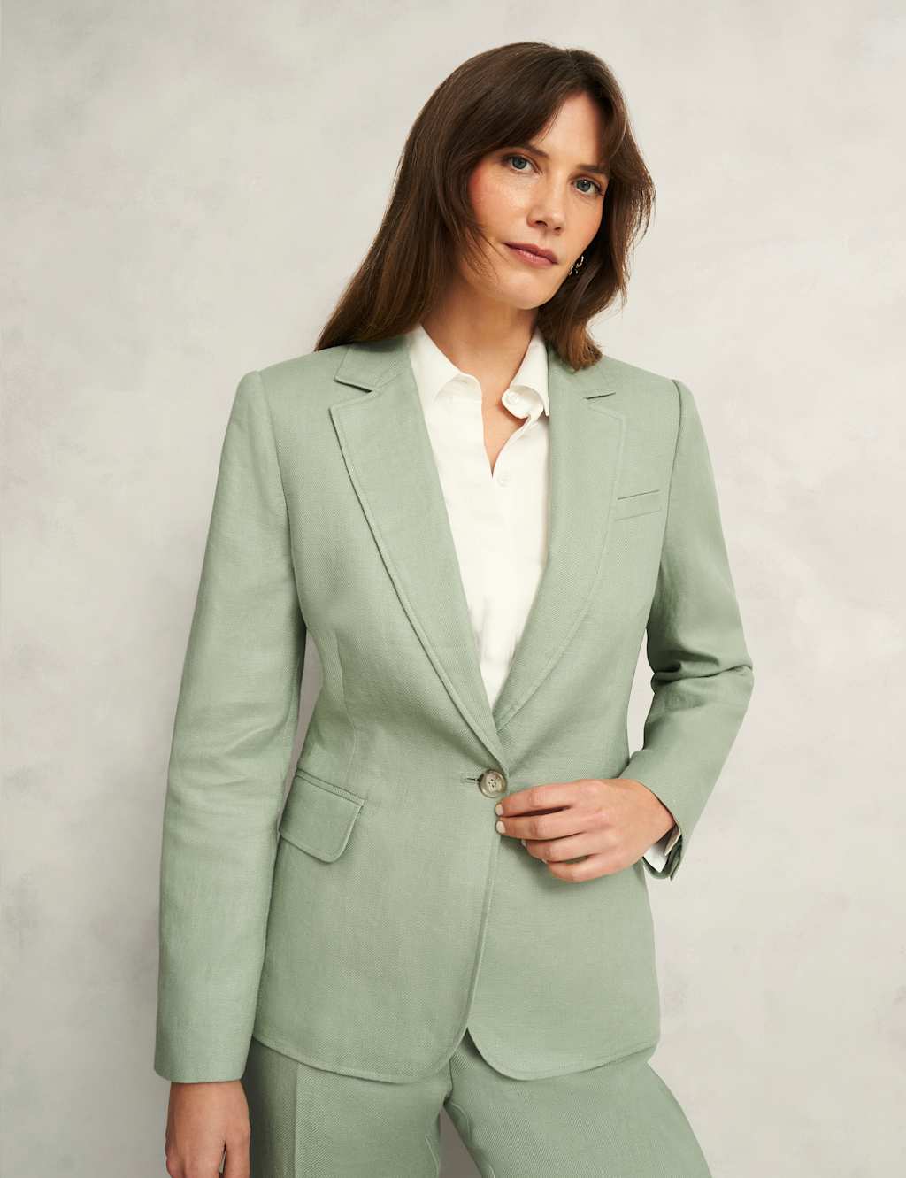 Hobbs Female Pure Linen Single Breasted Blazer - 12REG - Green, Green