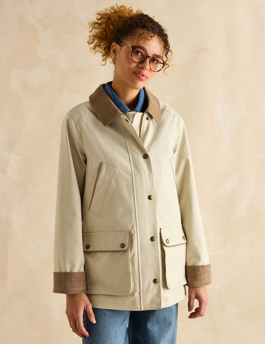 Joules Female Cotton Rich Waterproof Collared Coat - 16 - Stone, Stone