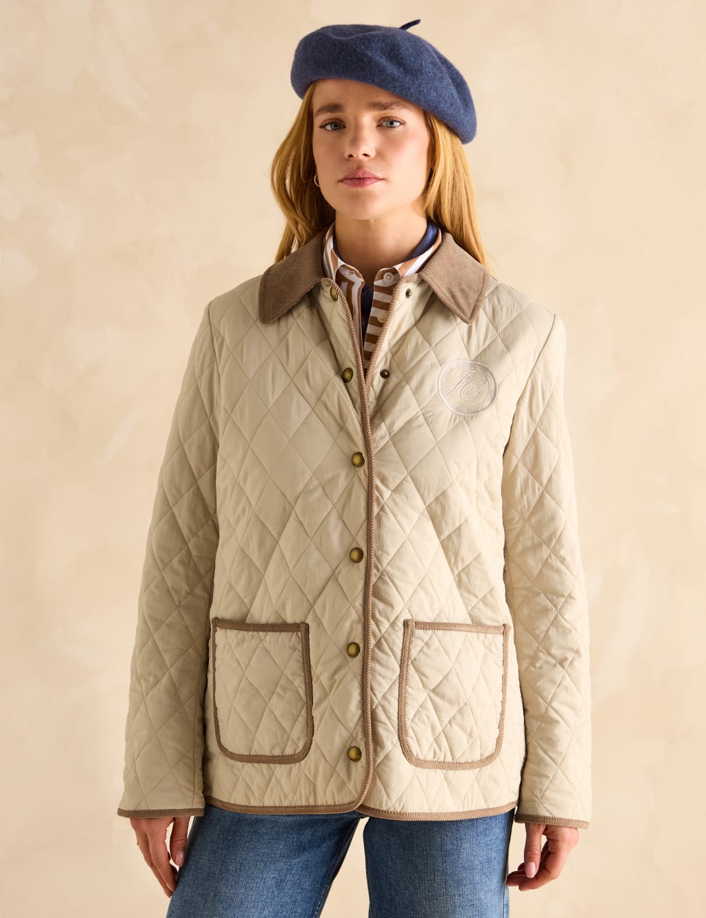 Joules Female Showerproof Quilted Coat - 20 - Stone, Stone