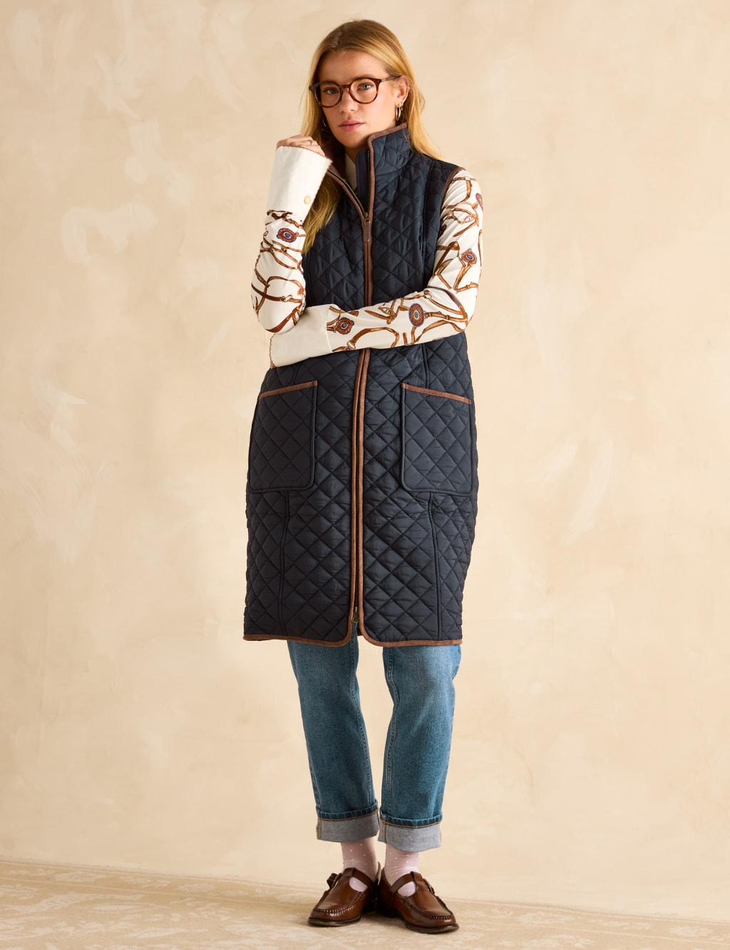 Joules Female Quilted Funnel Neck Longline Gilet - 14 - Navy, Navy