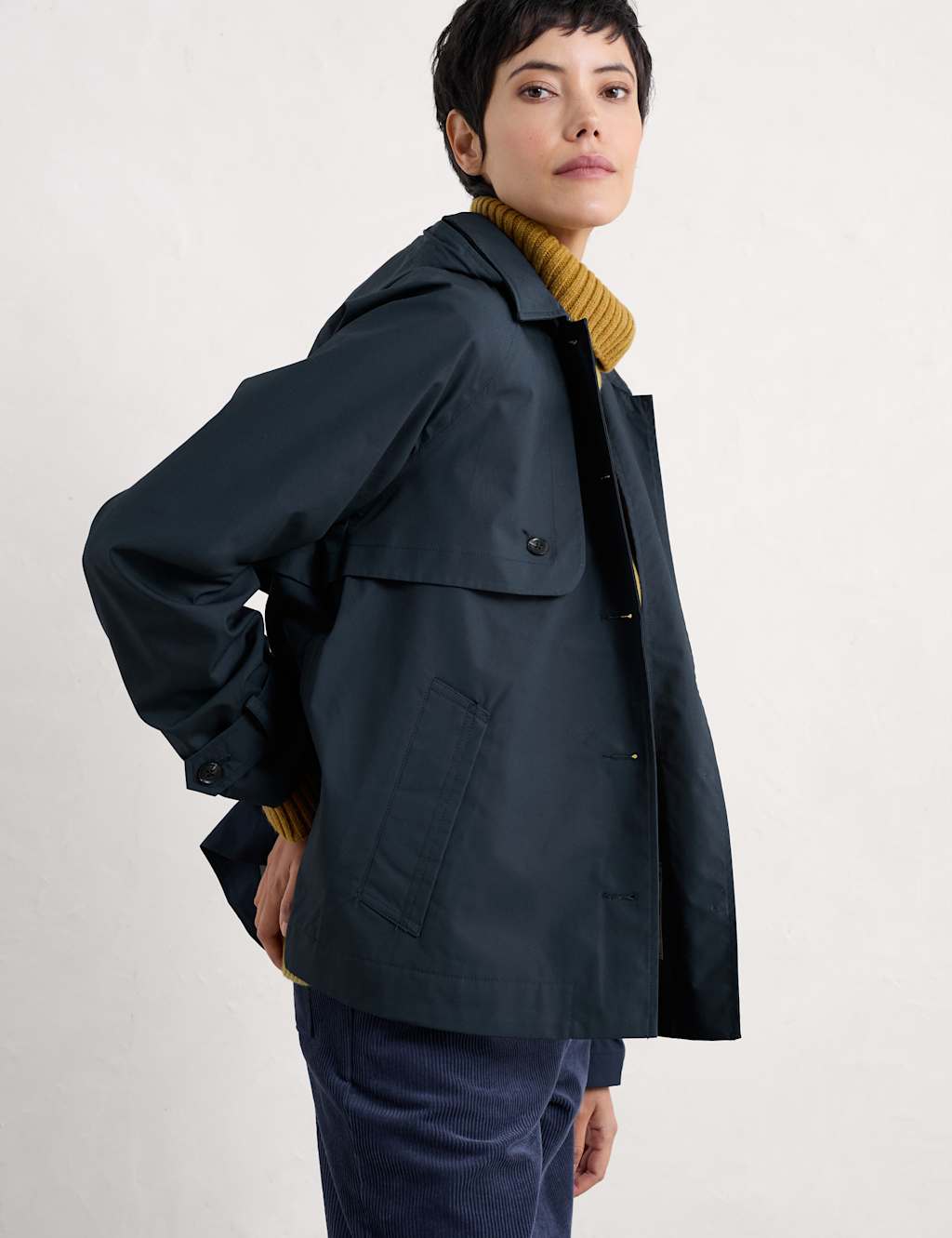 Seasalt Cornwall Female Pure Cotton Hooded Raincoat - 16 - Navy, Natural,Green,Navy