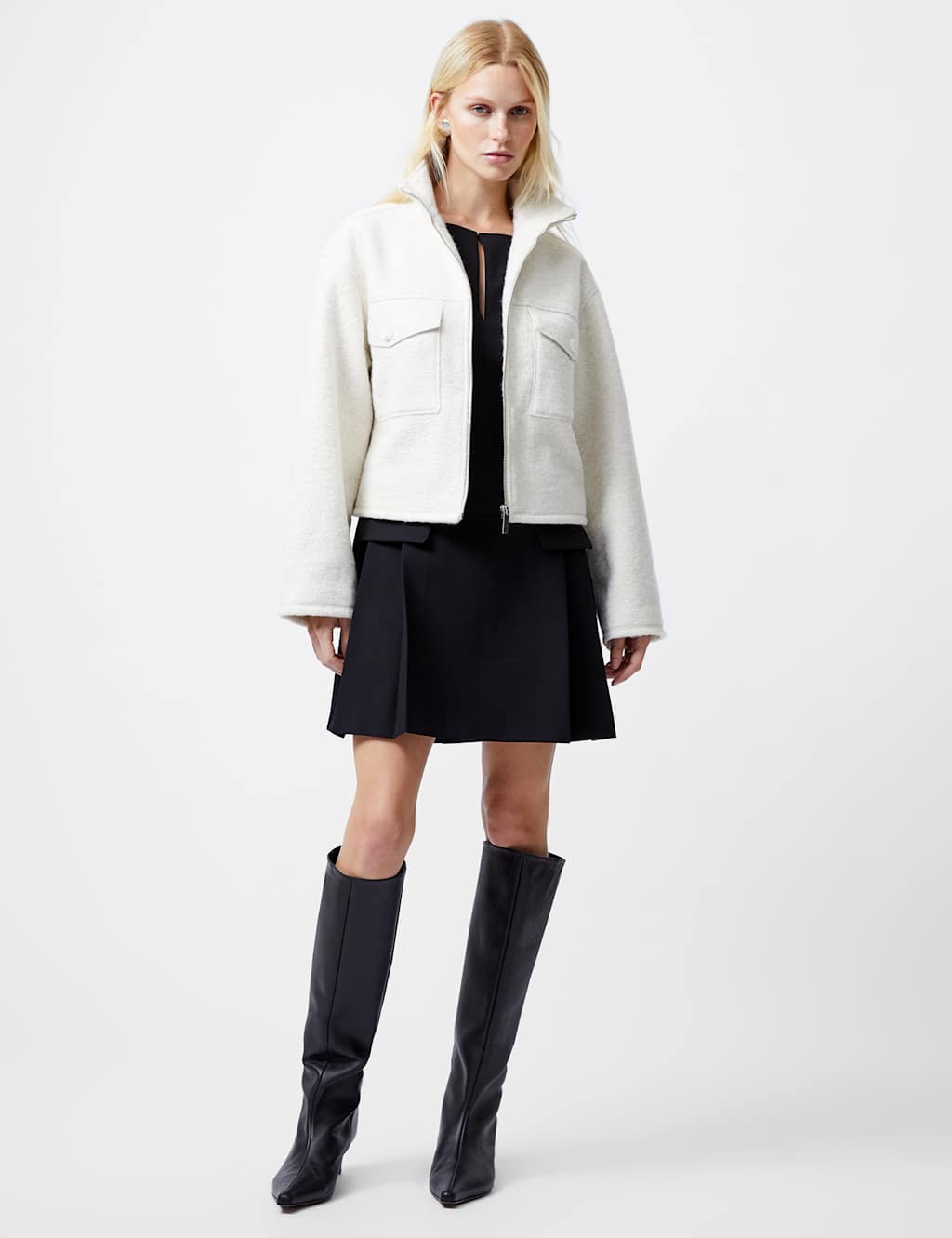 French Connection Female BoucléCropped Aviator Jacket - M - Cream, Cream
