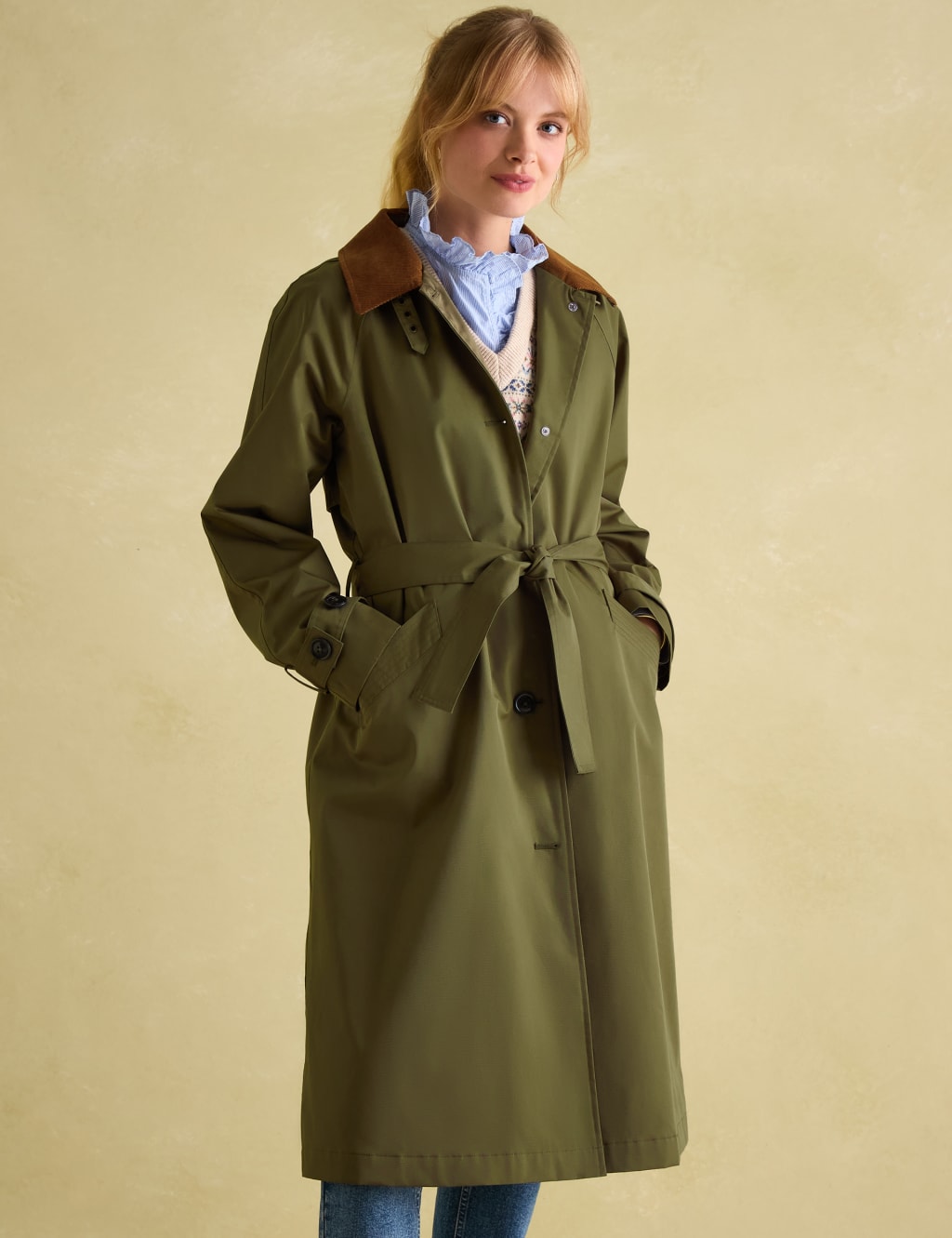 Joules Female Cotton Rich Waterproof Belted Trench Coat - 12 - Khaki, Khaki