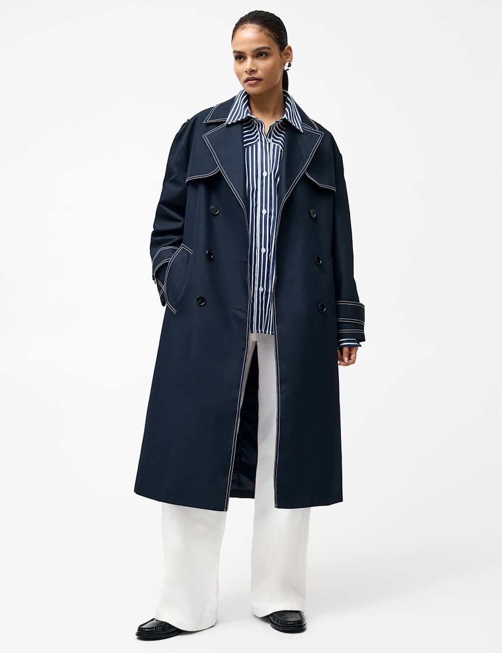 French Connection Female Cotton Rich Double Breasted Trench Coat - 12 - Navy, Navy