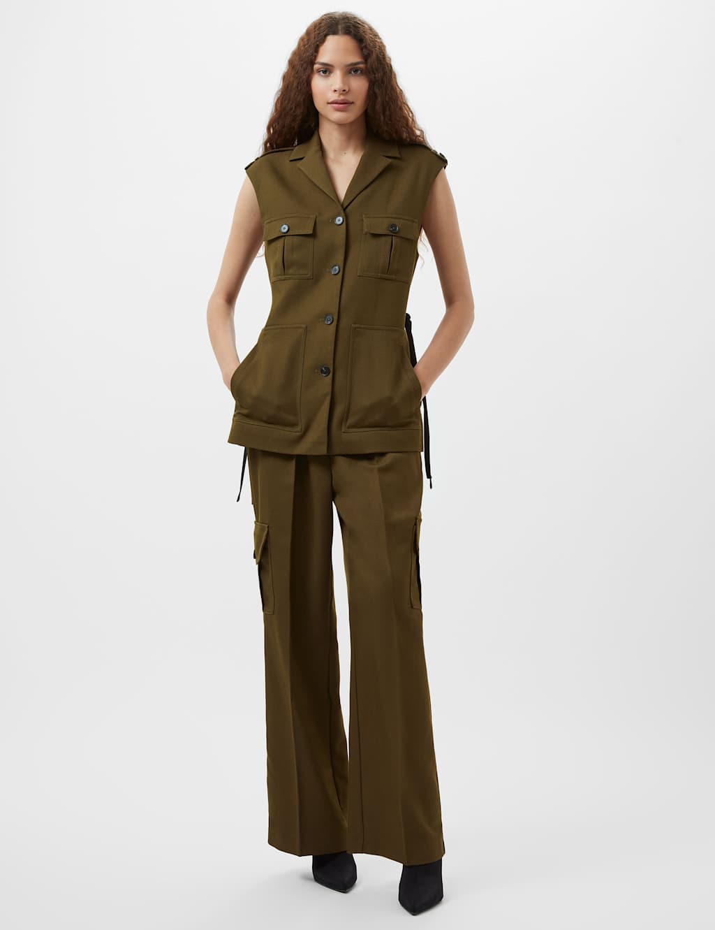 French Connection Female Twill V-Neck Collared Waistcoat - 10 - Green, Green