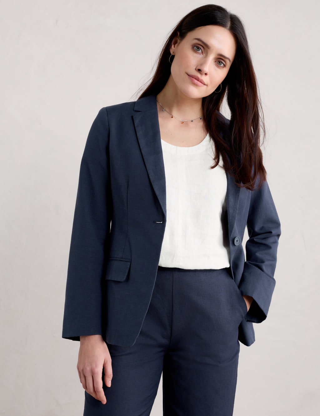 Seasalt Cornwall Female Linen Blend Single Breasted Blazer - 8 - Navy, Navy