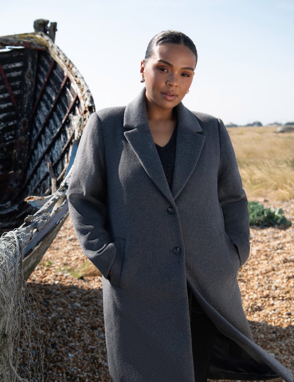 Live Unlimited London Female Wool Blend Longline Peacoat - 20 - Grey, Grey,Red,Black