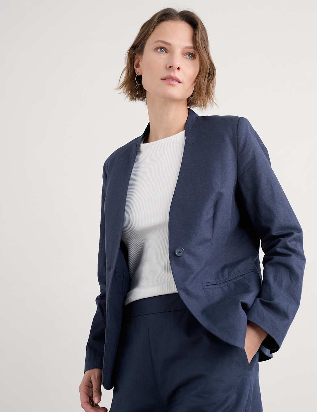 Seasalt Cornwall Female Linen Blend Slim Single Breasted Blazer - 14 - Navy, Navy