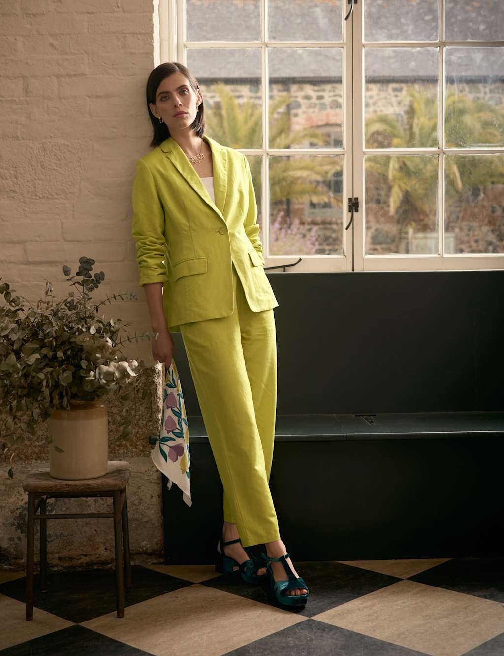 Seasalt Cornwall Female Linen Blend Tailored Single Breasted Blazer - 14 - Light Green, Natural,Green,Light Green
