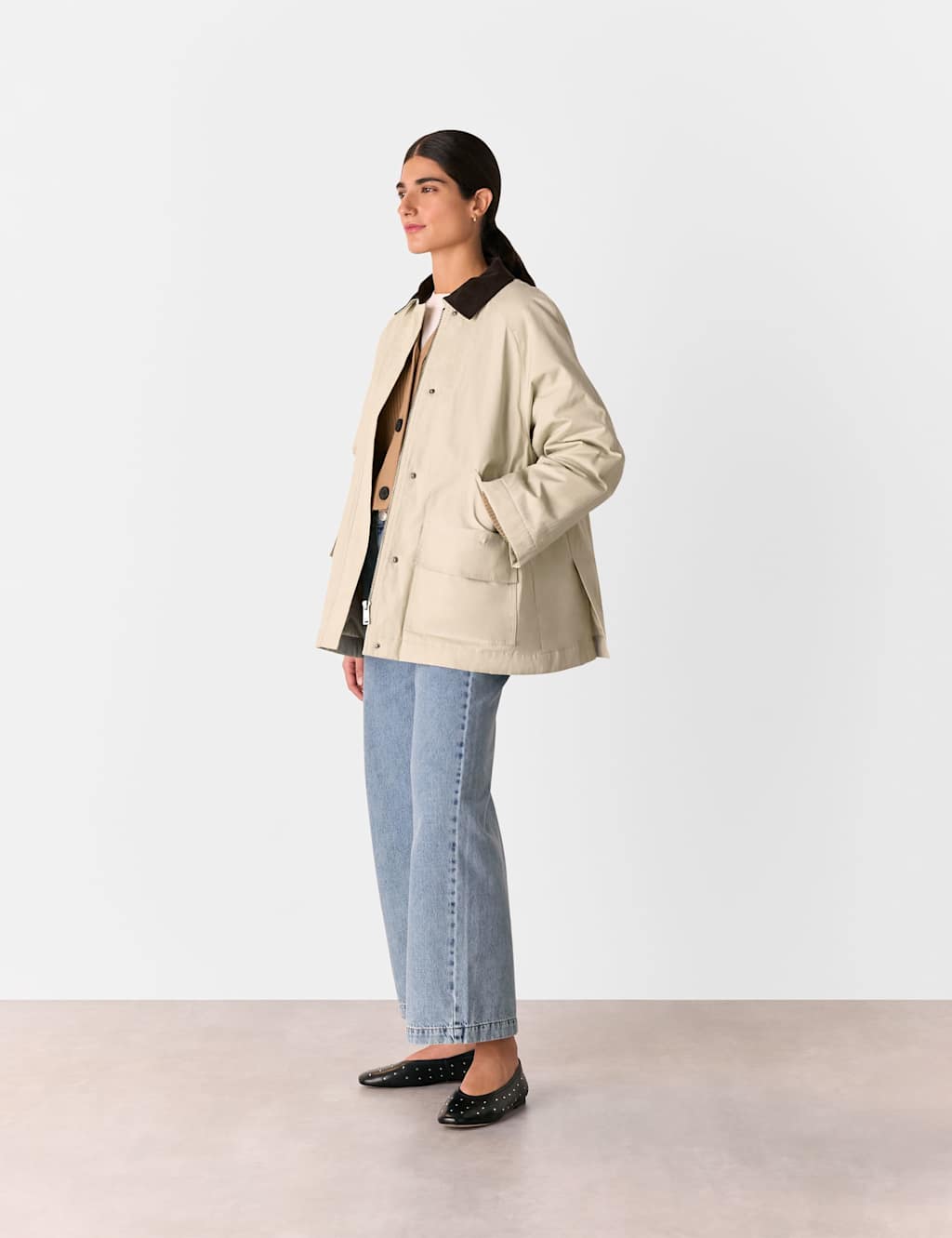 Whistles Female Waxed Pure Cotton Relaxed Utility Jacket - S - Neutral, Neutral