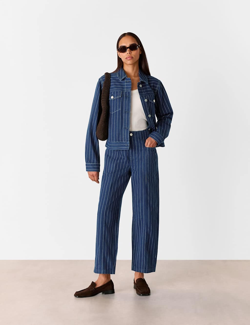 Whistles Female Denim Pinstriped Jacket - 10 - Navy Mix, Navy Mix