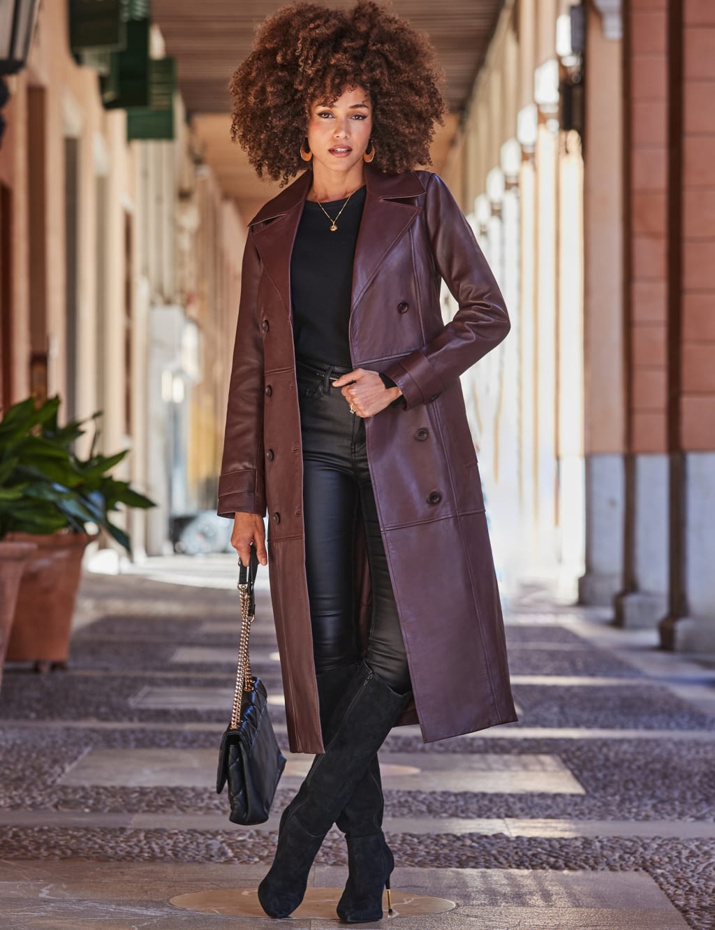 Sosandar Female Leather Belted Double Breasted Trench Coat - 14 - Burgundy, Burgundy