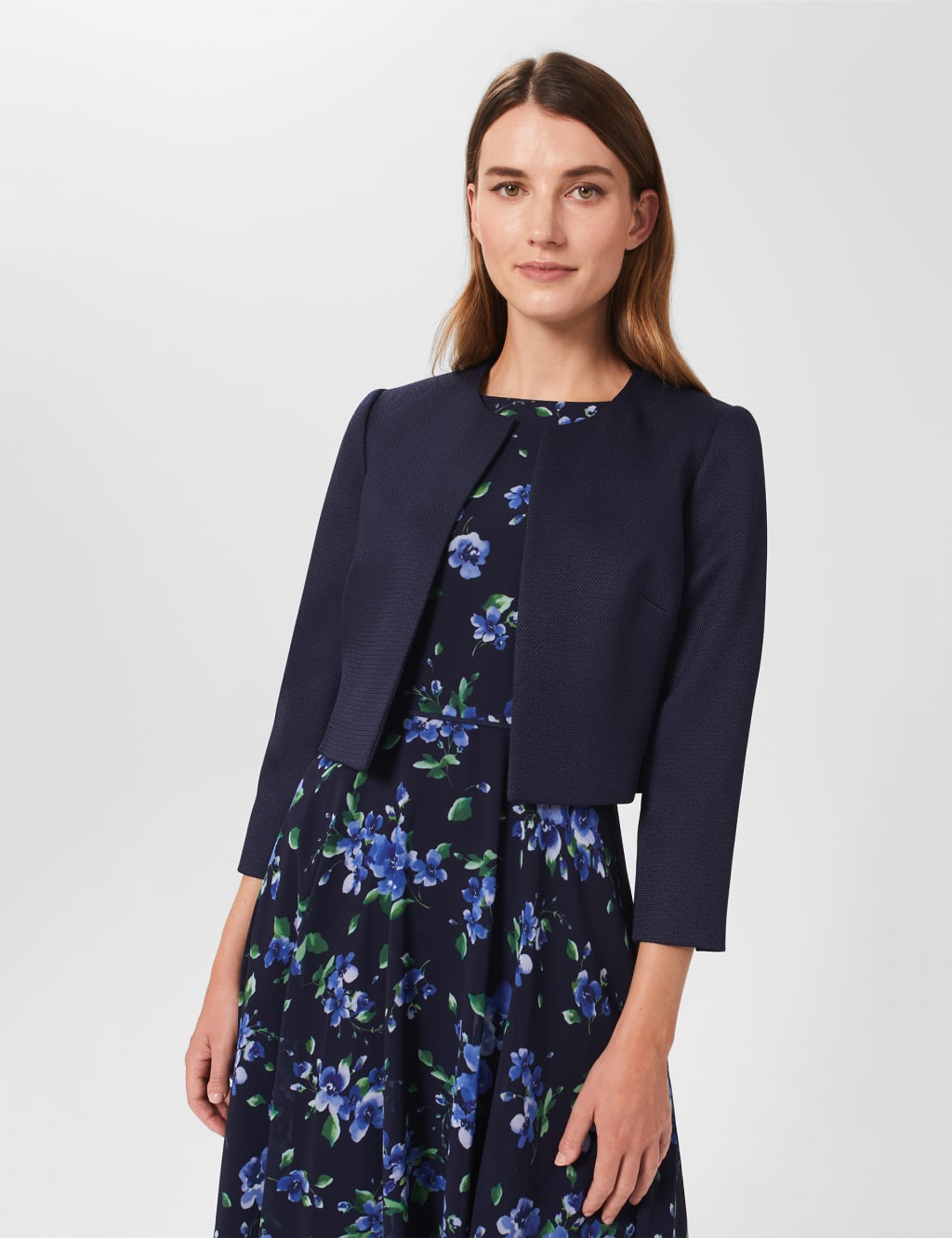 Hobbs Female Textured Collarless Short Jacket - 10 - Navy, Navy