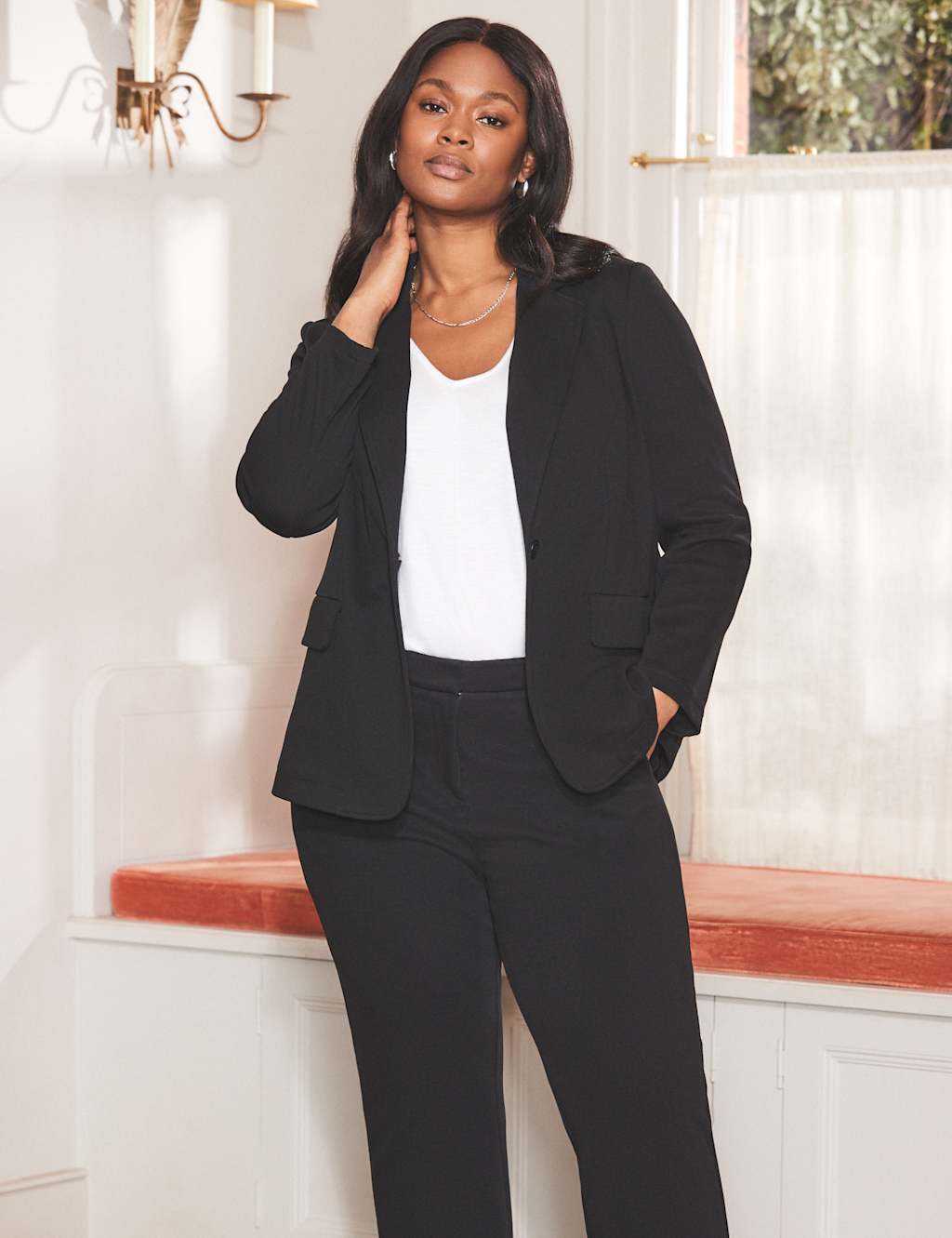 Live Unlimited London Female Jersey Relaxed Single Breasted Blazer - 18 - Black, Black