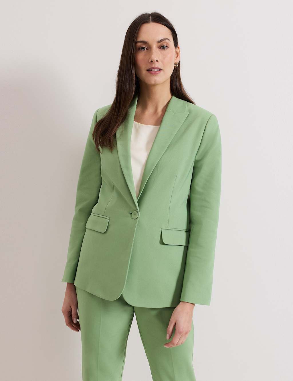 Phase Eight Female Cotton Blend Single Breasted Blazer - 16REG - Green, Green