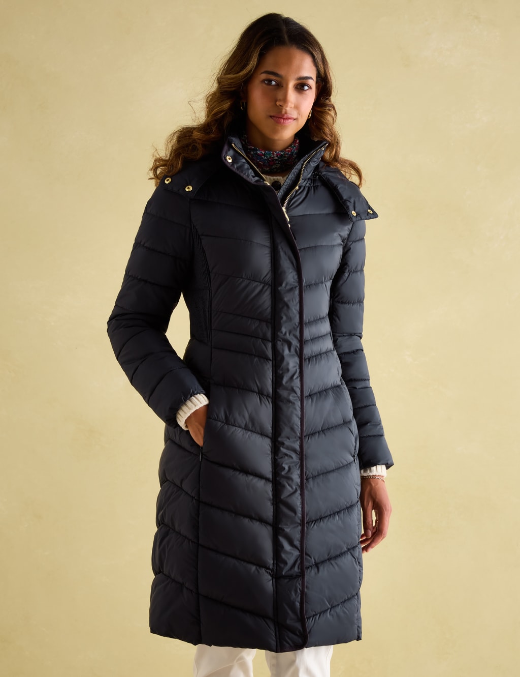 Joules Female Padded Hooded High Neck Longline Coat - 24 - Navy, Navy