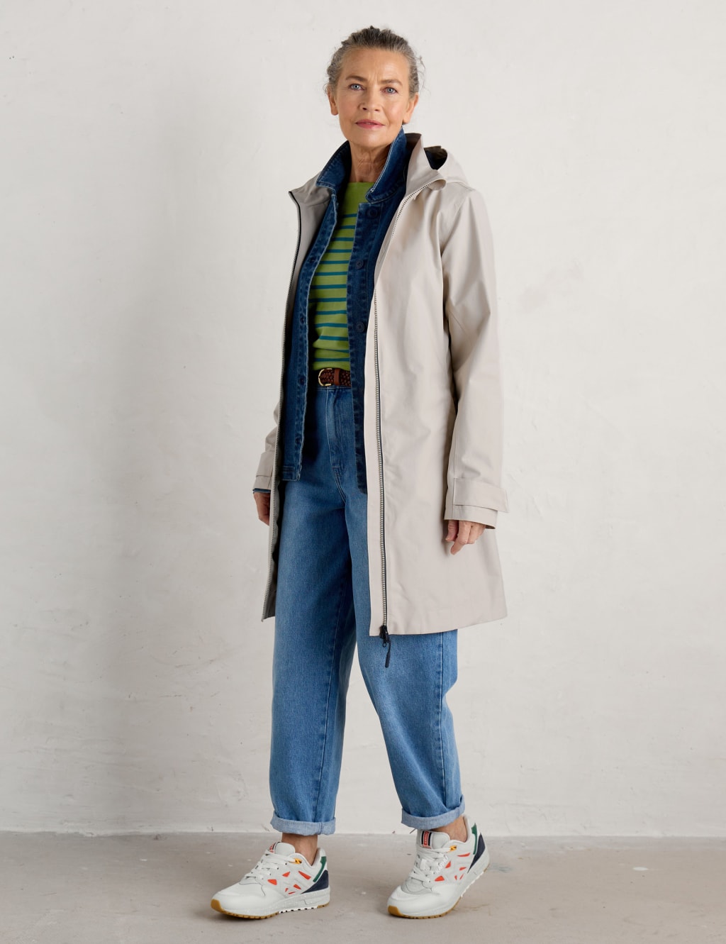 Seasalt Cornwall Female Waterproof Cotton Rich Longline Raincoat - 18REG - Natural, Natural,Green,Navy,Orange