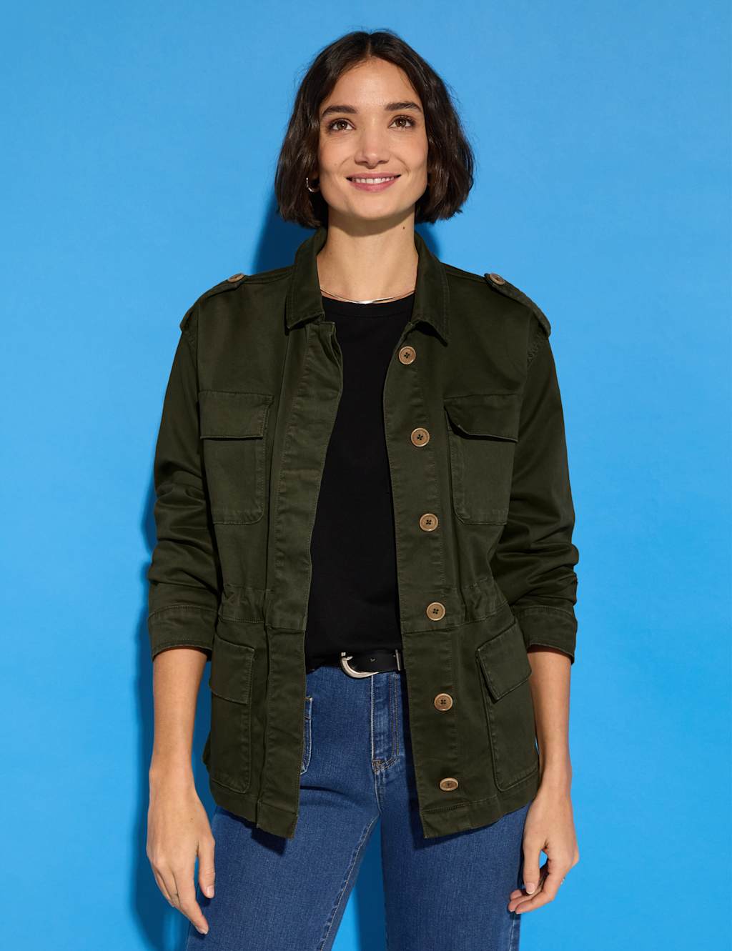 Baukjen Female Cotton Rich Collared Cargo Jacket - 12 - Olive, Olive