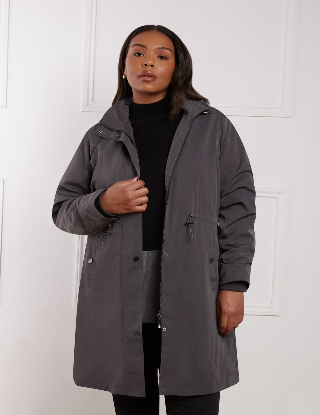 Live Unlimited London Female Lightweight Hooded Raincoat - 16 - Grey, Grey