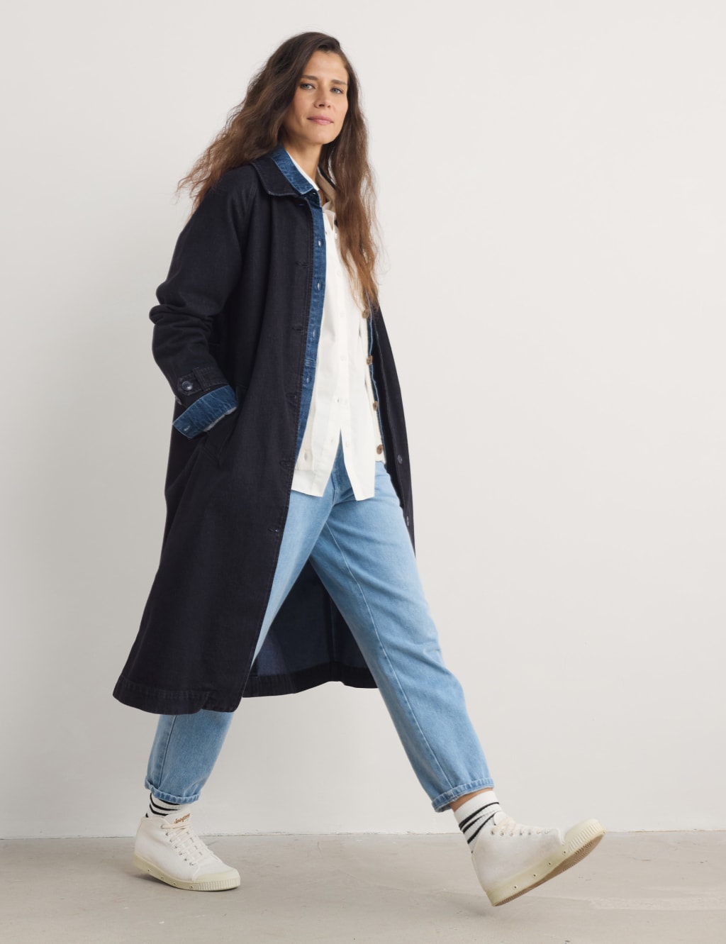 Seasalt Cornwall Female Pure Cotton Collared Longline Mac - 16REG - Blue, Blue