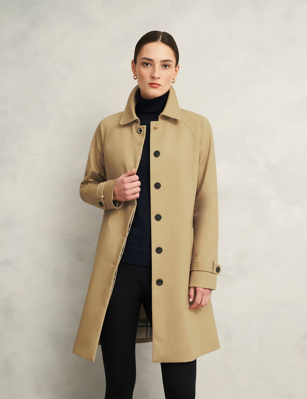Hobbs Female Cotton Rich Showerproof Belted Trench Coat - 8REG - Beige, Beige