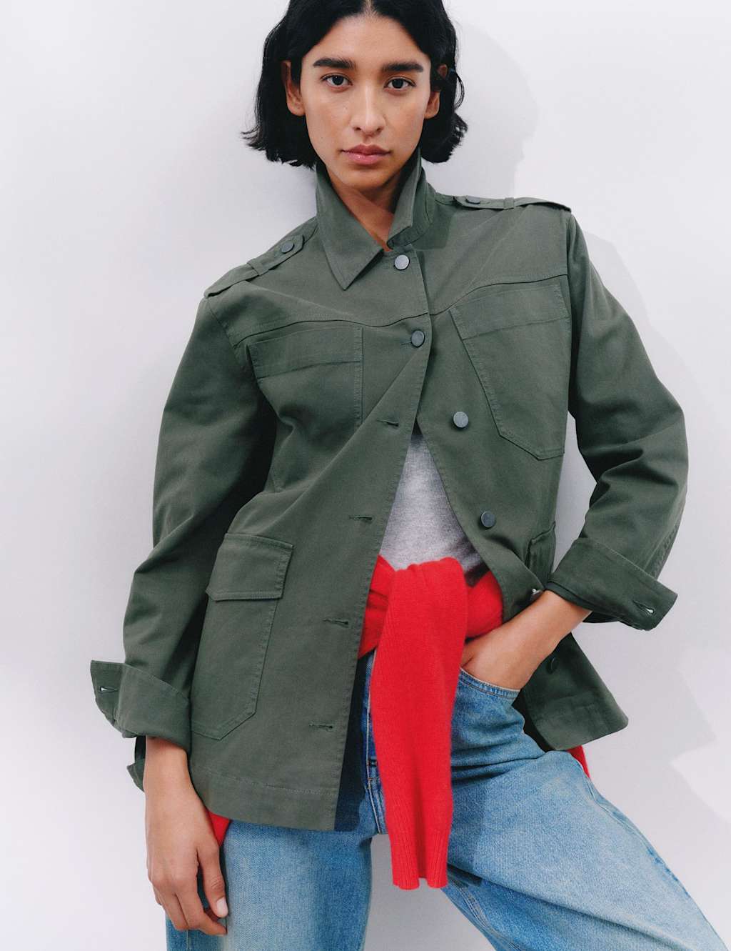 Hush Female Cotton Rich Oversized Utility Jacket - S-M - Khaki, Khaki