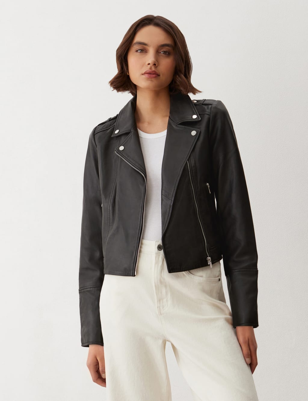 Finery London Female Leather Biker Jacket - 16 - Black, Black