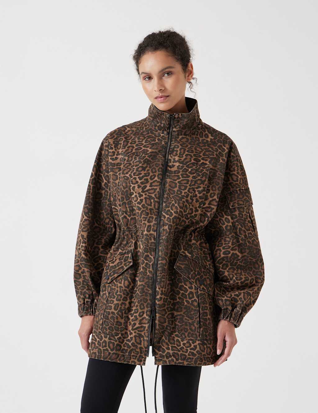 Hush Female Pure Cotton Leopard Print Utility Parka - M-L - Brown Mix, Brown Mix