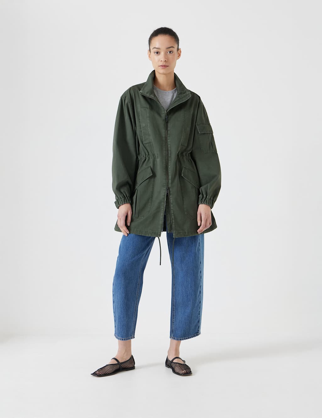 Hush Female Pure Cotton Utility Parka Jacket - S-M - Khaki, Khaki