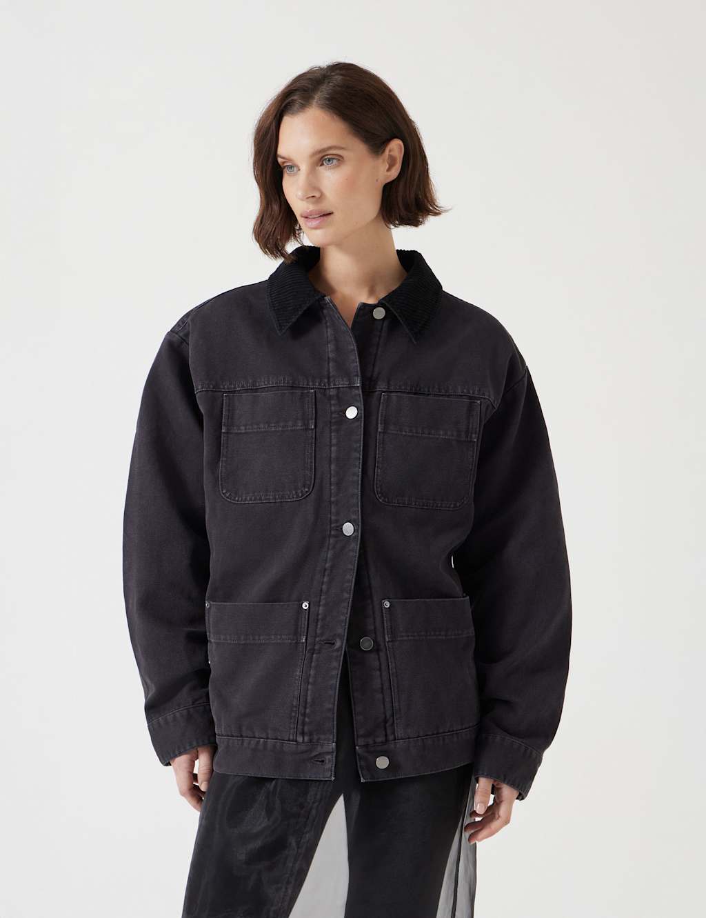 Hush Female Pure Cotton Oversized Trucker Jacket - S-M - Black, Black,Brown