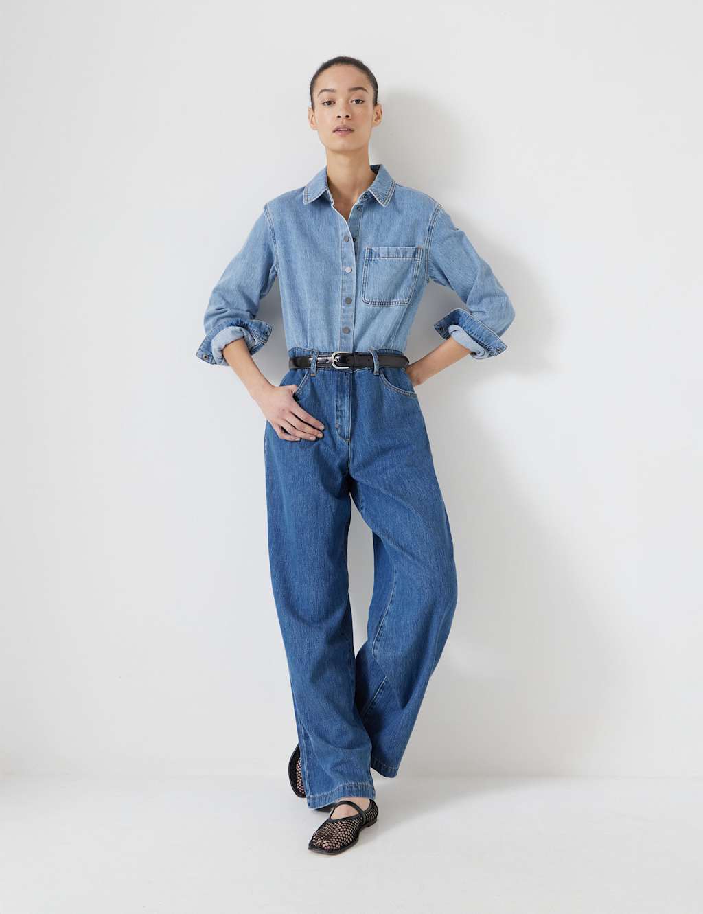 Hush Female Lyocell Denim Two-Tone Long Sleeve Jumpsuit - 12REG - Blue Denim, Blue Denim