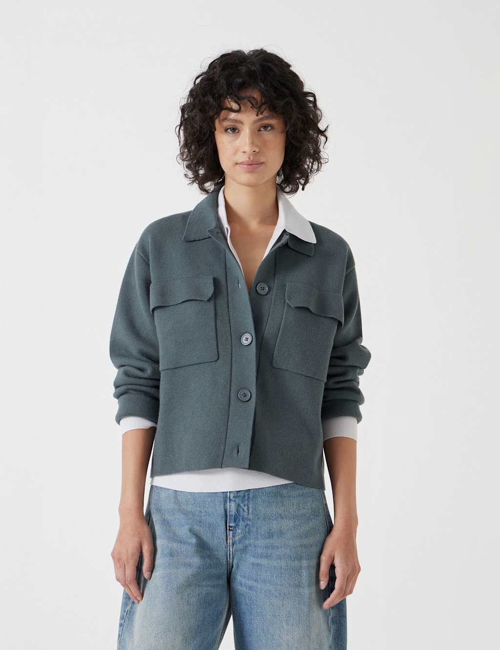 Hush Female Cotton Rich Textured Knitted Shirt Jacket - L-XL - Green, Neutral,Green